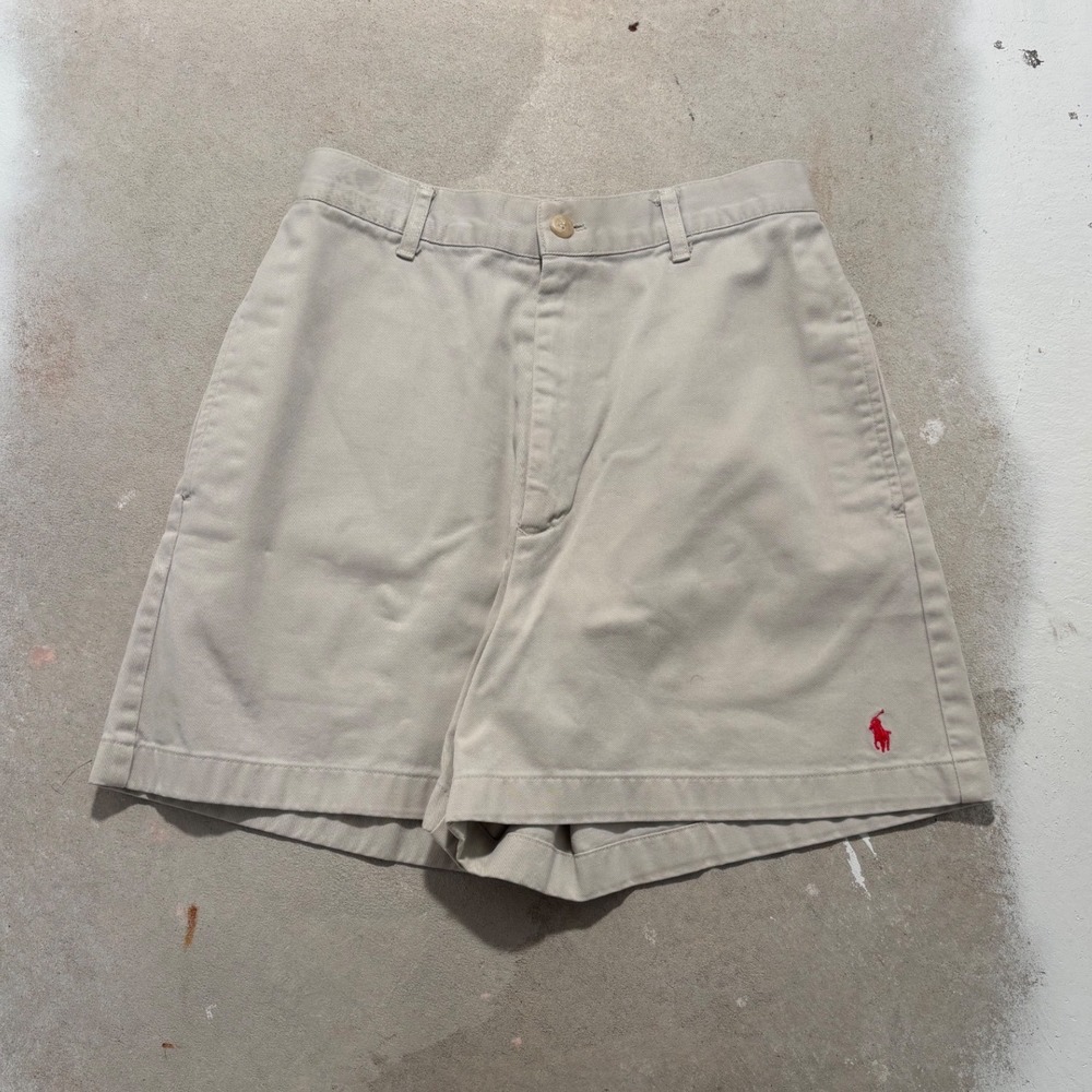Vintage Ralph Lauren Polo Sport Khaki Chino Shorts Tan High Waisted Womens 6 25w